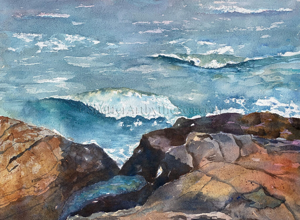 Watercolor Painting Waves at Whale Rock Preserve