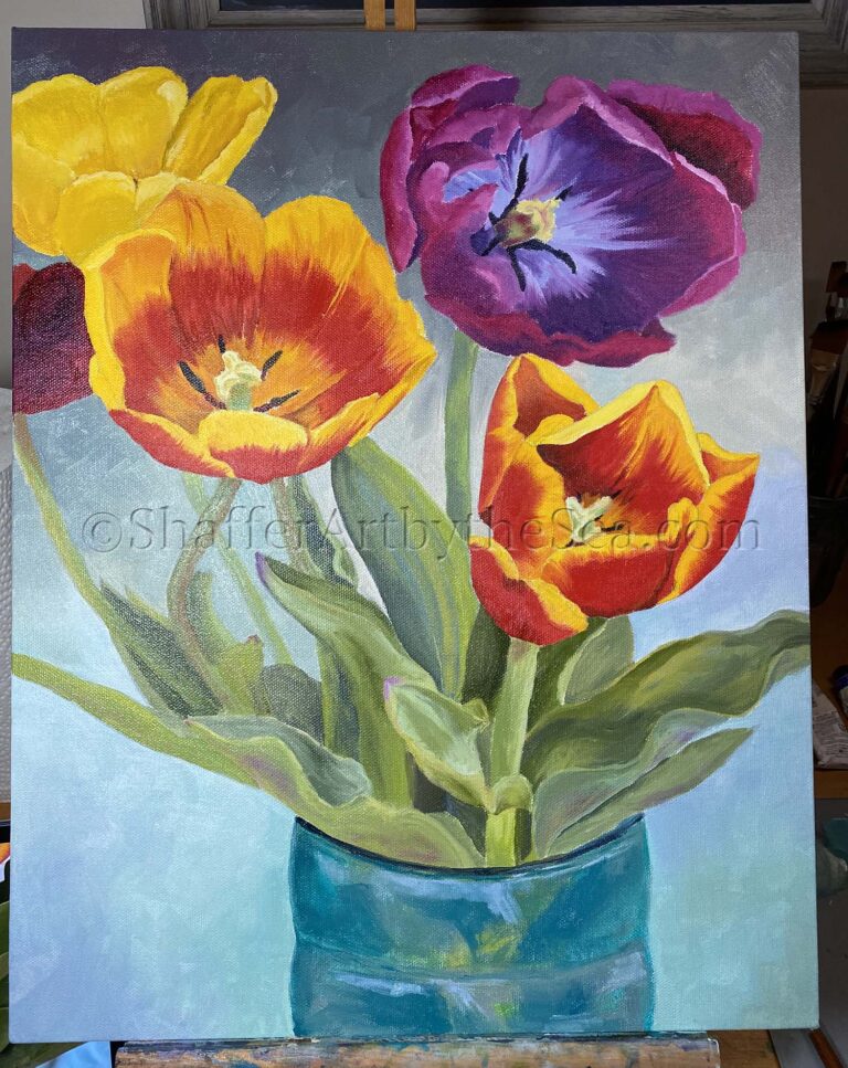 Read more about the article Studio Time: Tulips in a Teal Vase