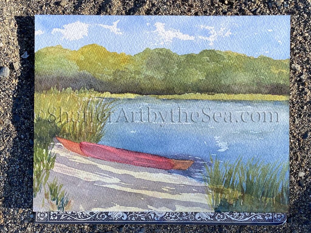 Kayaks on the beach, Mill Cove, Wickford, Rhode Island