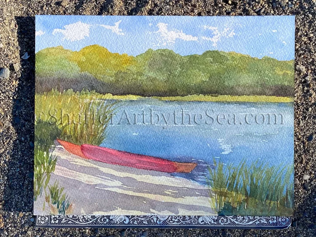 Kayaks on the beach, Mill Cove, Wickford, Rhode Island