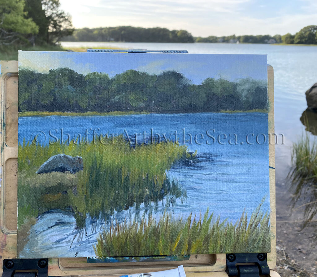 Oil painting of Rome Point estuary, North Kingstown, Rhode Island