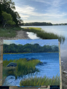 Oil painting of Rome Point estuary, North Kingstown, Rhode Island