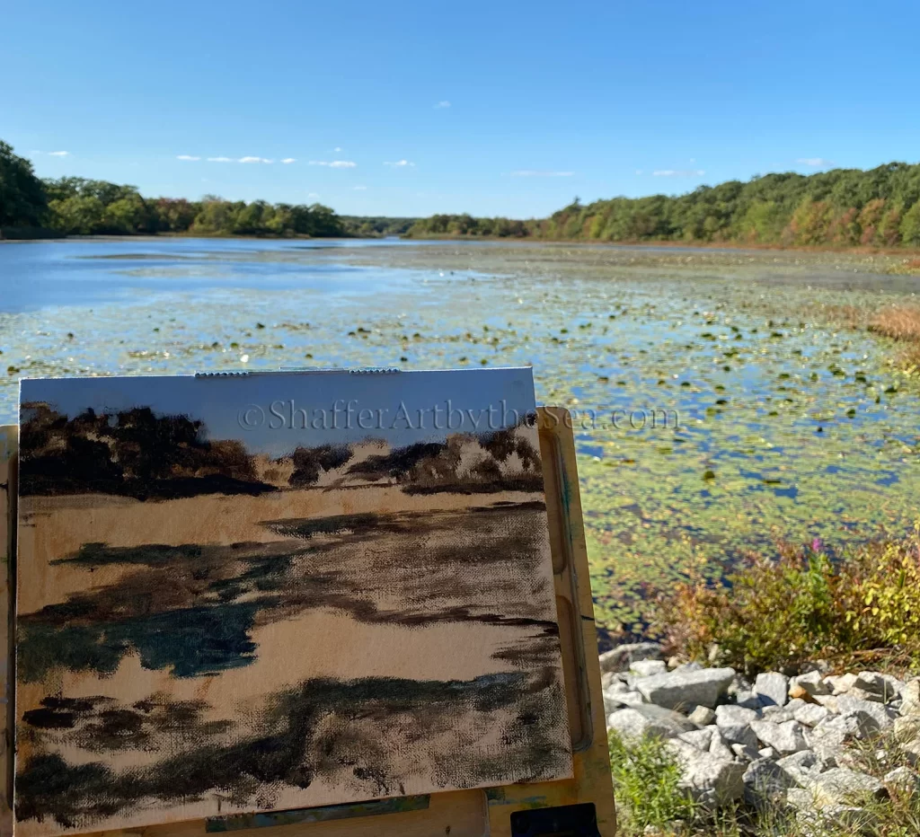 Oil painting, Belleville Pond, North Kingstown