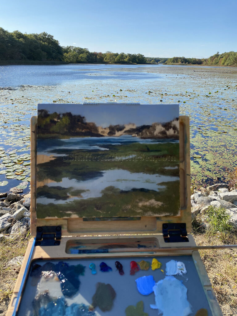 Oil painting, Belleville Pond, North Kingstown