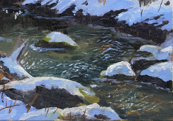 Snow Stream Indian Lake Oil Painting