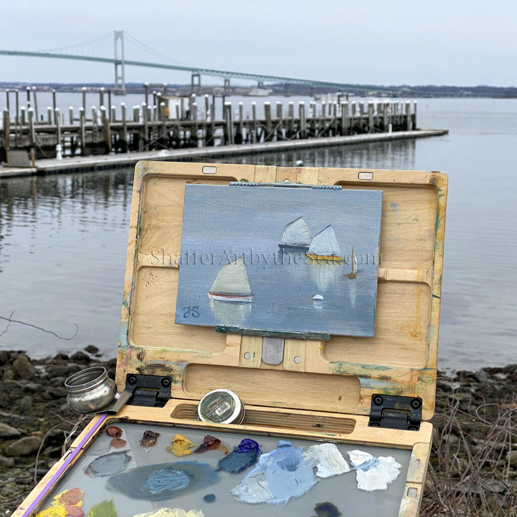 plein air painting Conanicut Harbor