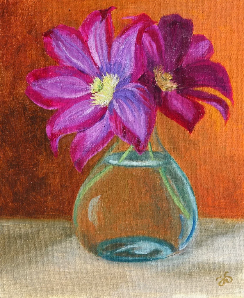 'Purple Clematis' oil painting