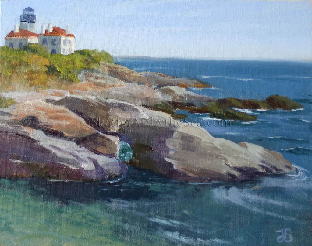 Landscape oil painting of Beavertail State Park, Jamestown, Rhode Island. coastal wall decor