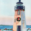 Christmas at Goat Island Lighthouse, Newport, Rhode Island watercolor painting