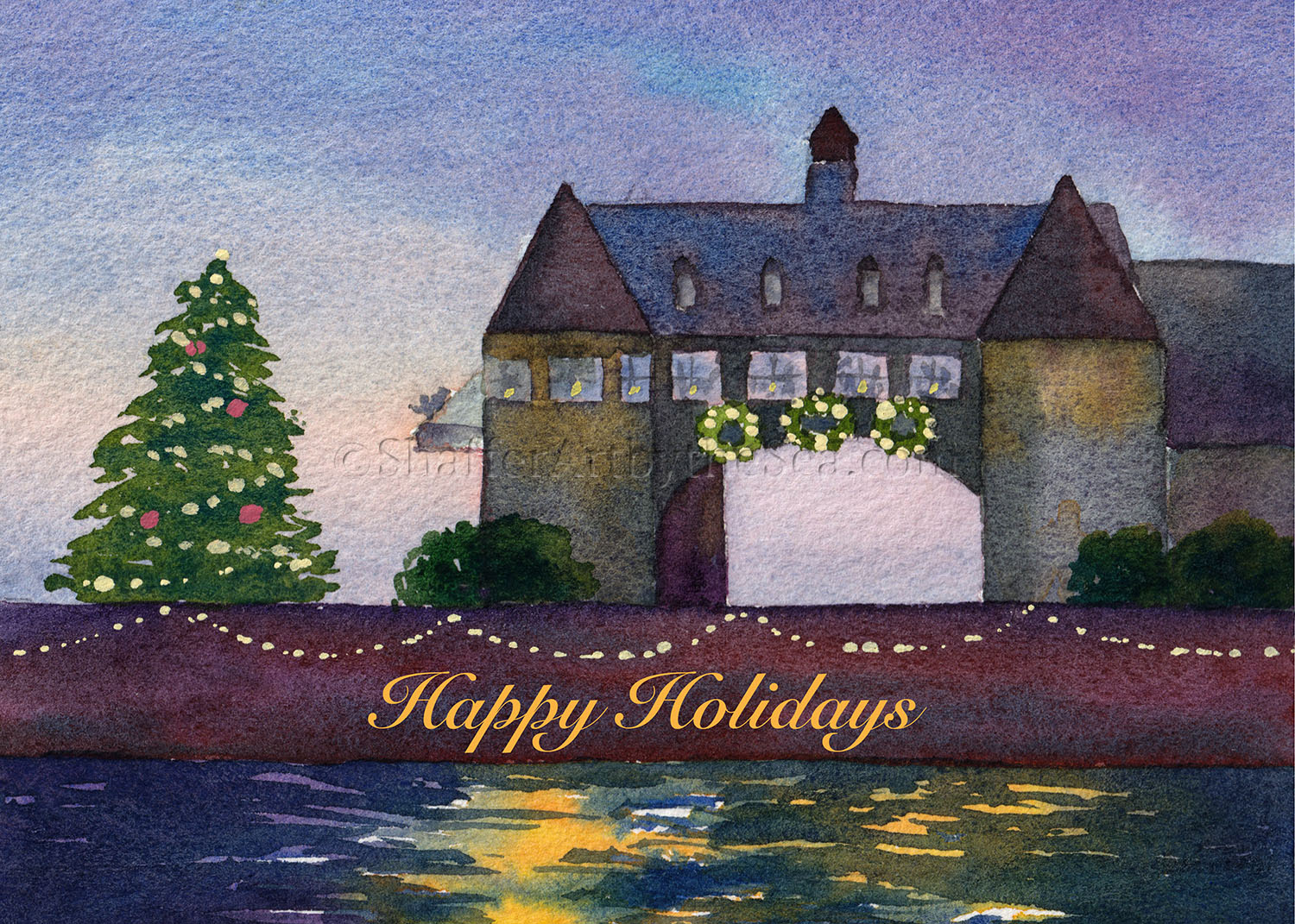 Narragansett Towers Tree Lighting Happy Holidays Card Jessica Shaffer