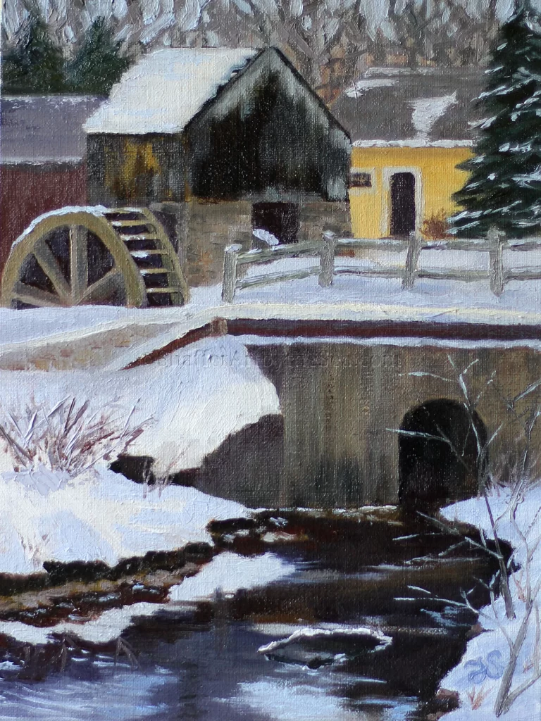 'Fresh Snow', Gilbert Stuart birthplace, North Kingstown, Rhode Island landscape oil painting