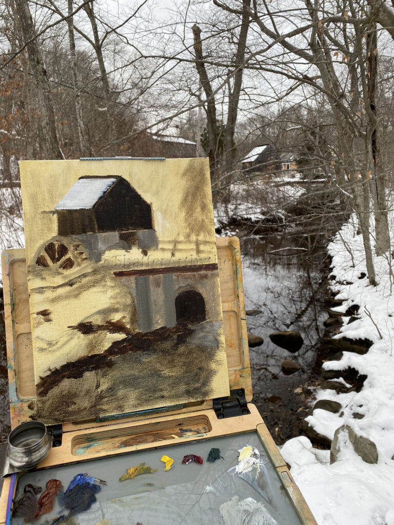 Starting block in, Gilbert Stuart birthplace plein air painting