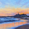 oil painting of a couple walking on the beach at sunset in Narragansett beach, Rhode Island art for sale