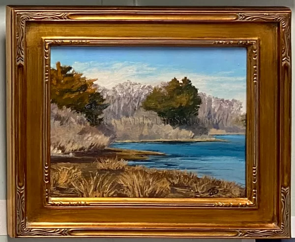 Original Oil Painting Winter Marsh on Narrow River, Rhode Island