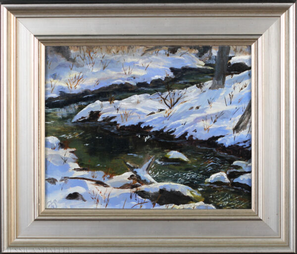 'Snowy Stream' framed in warm silver, 8 x 10 inches