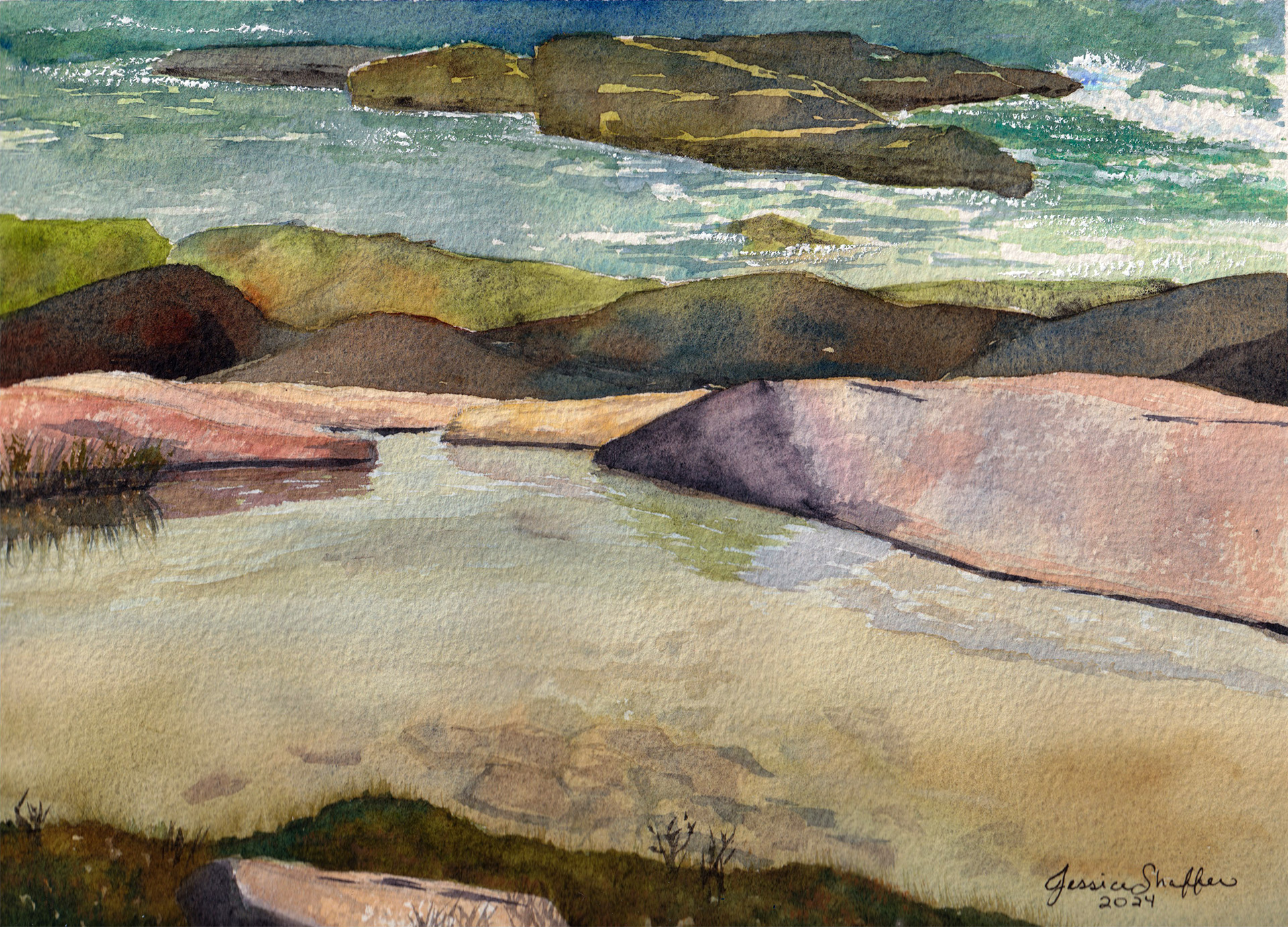 Watercolor seascape painting of Black Point, Narragansett, Rhode Island | 8 x 11 inches