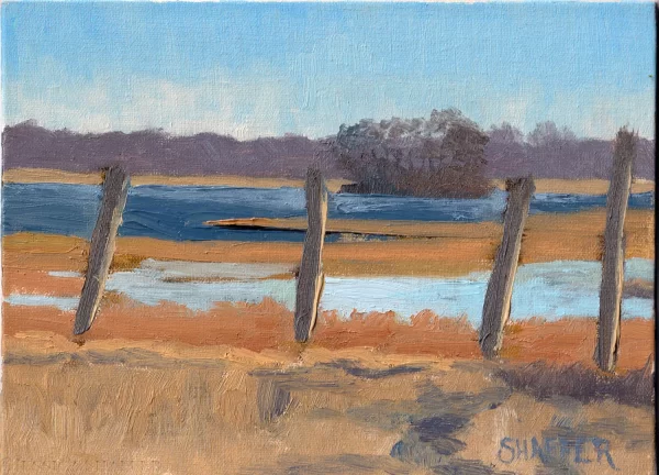 ‘Afternoon Light’ landscape oil painting of Narrow River marsh, Narragansett, Rhode Island