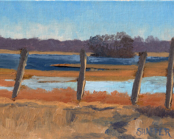 ‘Afternoon Light’ landscape oil painting of Narrow River marsh, Narragansett, Rhode Island