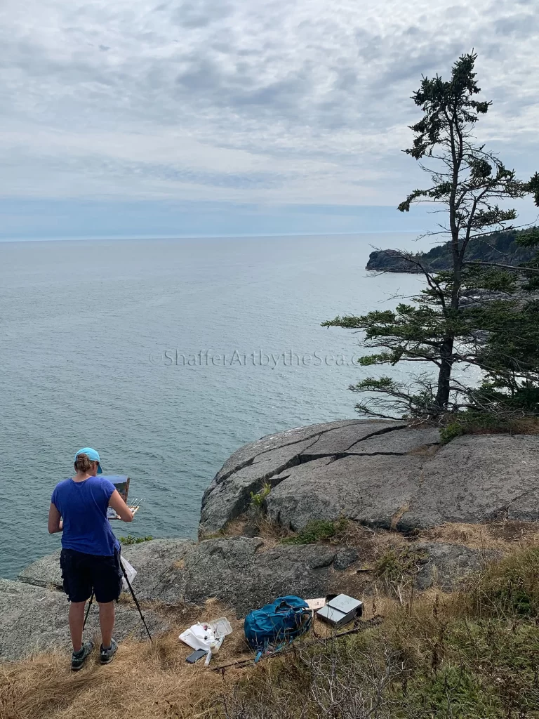 Plein air painting on Cliff Trail, Monhegan Island, Maine