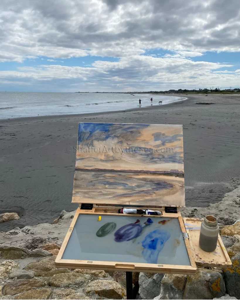 Plein air painting at Scarborough Beach, R.I.