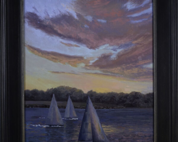 Last Tack Home: sailboats at sunset oil painting Newport, RI | 20 x 16 in