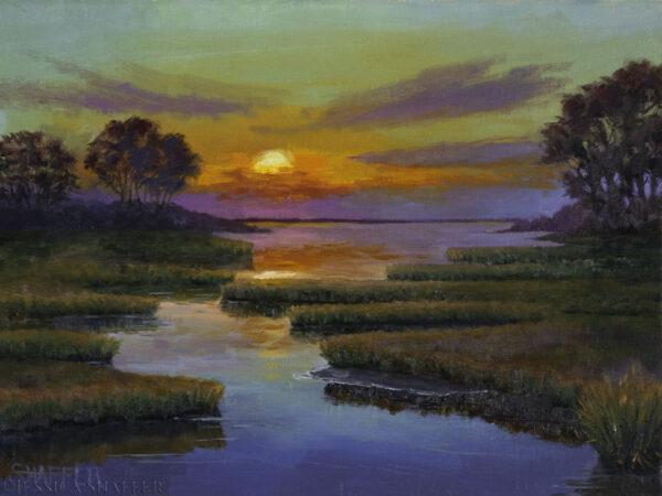 'Barn Island Sunset', Barn Island Management Area, CT, oil painting, 16 x 12 inches