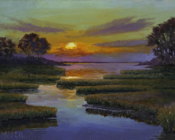 Barn Island Sunset: sunset over the marsh Stonington, Connecticut | 12 x 16 in