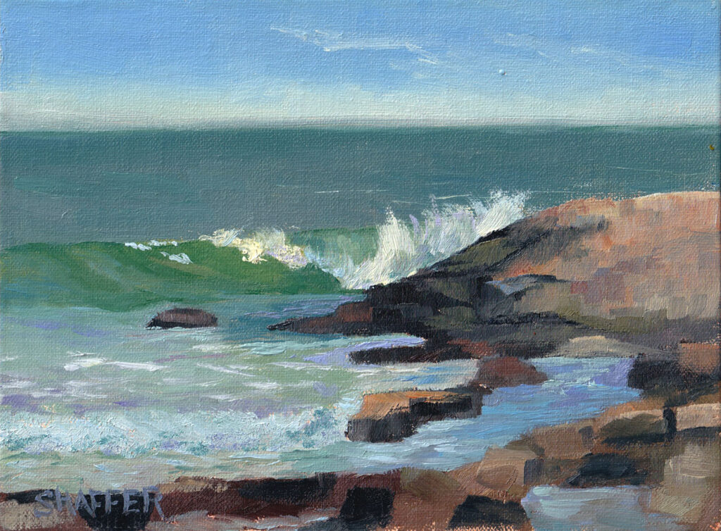 Small plein air landscape oil painting of Black Point Management Area, Narragansett, Rhode Island.