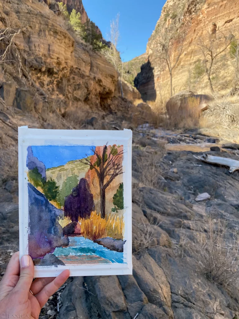 Watercolor of Falls Trail, Bandelier National Monument