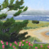 small landscape oil painting of Napatree Point watch hill Rhode Island with beach roses and ocean view