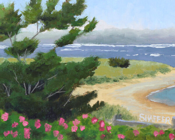 Napatree Point Beach Roses: seascape oil painting Watch Hill, RI | 5 x 7 in