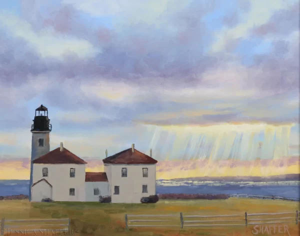 Landscape Oil Painting of Beavertail Lighthouse, Jamestown, Rhode Island, 11 x 14 inches