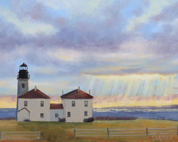 Landscape Oil Painting of Beavertail Lighthouse, Jamestown, Rhode Island, 11 x 14 inches