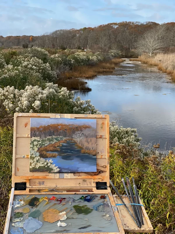 Plein air oil landscape painting at Barn Island Management Area, Stonington, Connecticut