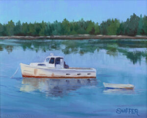 Maine Lobster Boat Small Landscape Oil Painting, 10 x 8 inches