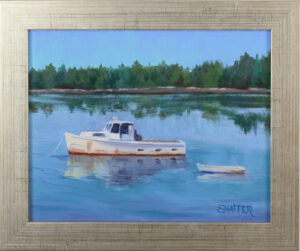 Maine Lobster Boat Small Landscape Oil Painting, 10 x 8 inches