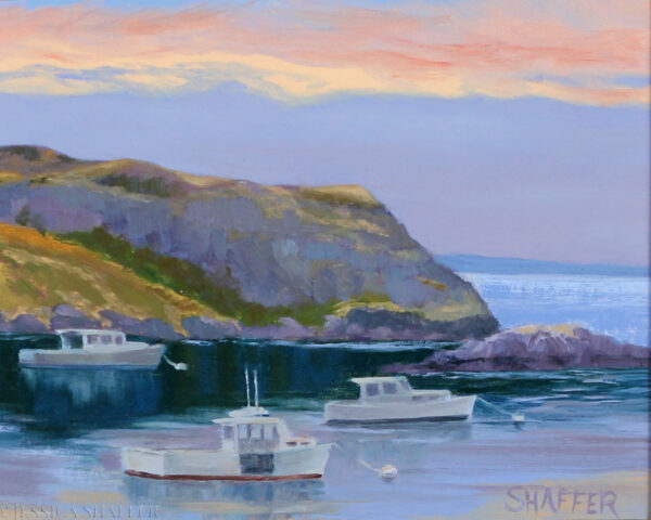 Harbor Serenity: Monhegan Island sunset oil painting | 8 x 10 in