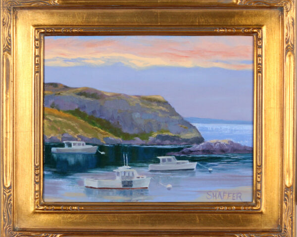 Harbor Serenity: Monhegan Island sunset oil painting | 8 x 10 in