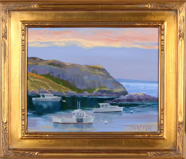 'Harbor Serenity' framed oil painting of Monhegan Island Harbor, Maine