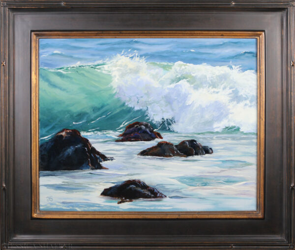 'Ocean Wave' framed in black with subtle gold accent