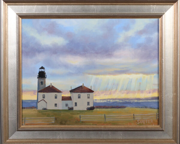 Landscape Oil Painting of Beavertail Lighthouse, Jamestown, Rhode Island, 11 x 14 inches