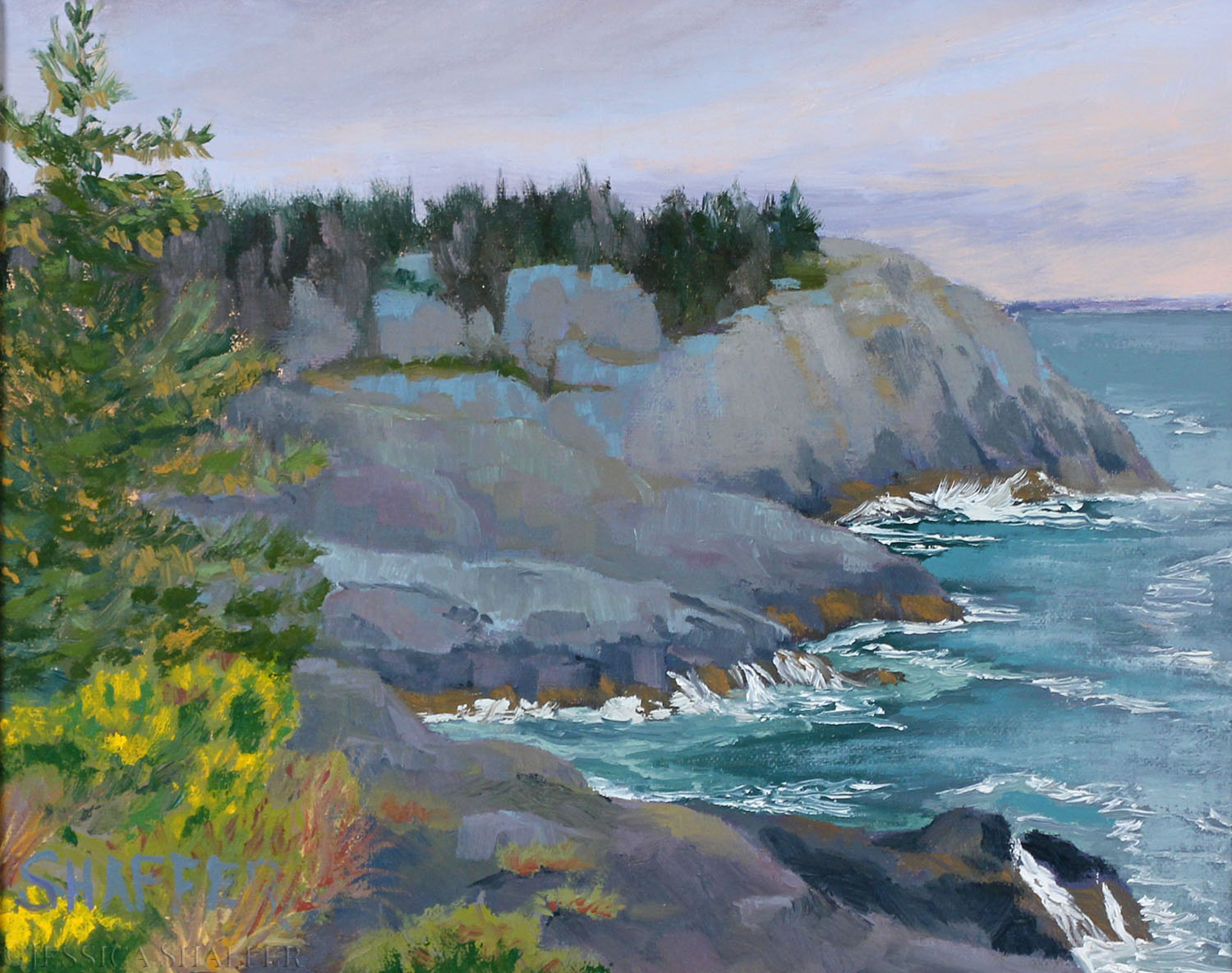 'Storm Over Squeaker Cove', 8 x 10 inches, plein air landscape oil painting of Monhegan Island, Maine. Original art for sale.