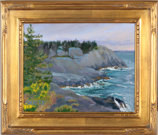 'Storm Over Squeaker Cove', 8 x 10 inches, framed plein air landscape oil painting of Monhegan Island, Maine