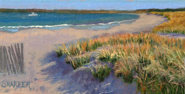 'Third Beach Dunes', plein air landscape oil painting at Third Beach, Middletown, Rhode Island, 6 x 12 inches