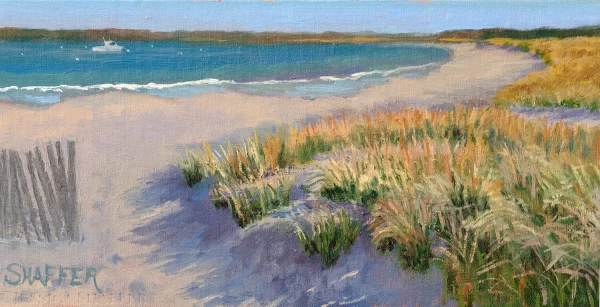 ‘Third Beach Dunes’, plein air landscape oil painting, 6 x 12 inches