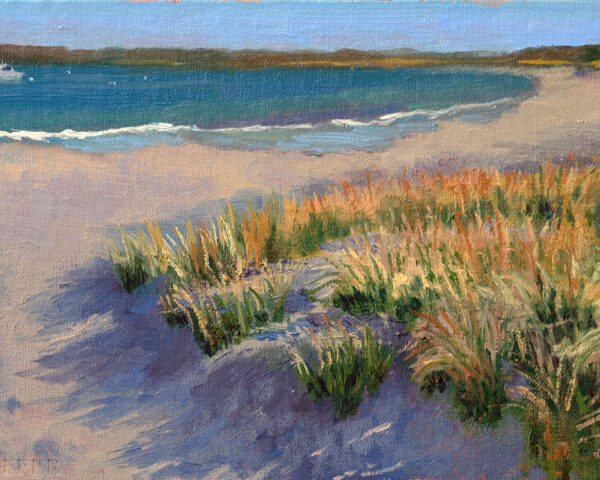 ‘Third Beach Dunes’, plein air landscape oil painting, 6 x 12 inches