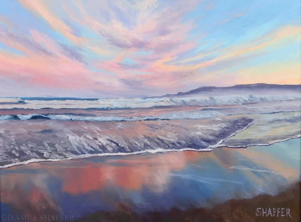 Sunset Seascape Oil Painting of Narragansett Town Beach, Narragansett, Rhode Island