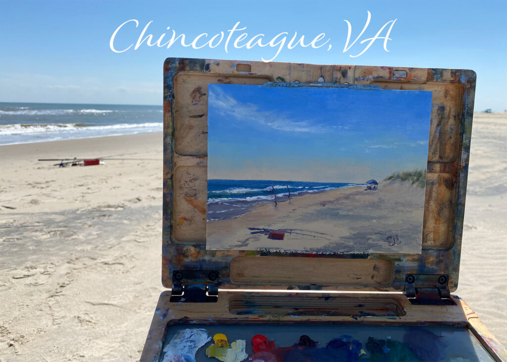 Plein air painting on Chincoteague Beach at the Chincoteague National Wildlife Refuge