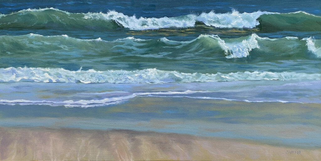 Seascape oil painting of waves crashing at Narragansett Beach, Rhode Island