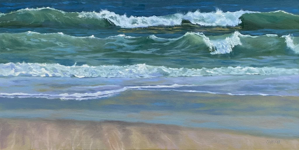 Seascape oil painting of waves crashing at Narragansett Beach, Rhode Island